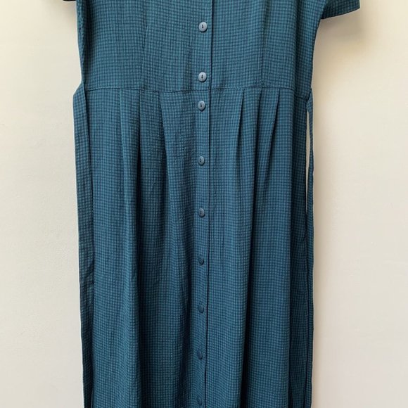 Vintage Monsoon Maxi Dress Fits UK 14 Green Blue Check Plaid Button Up 90s - Picture 7 of 12